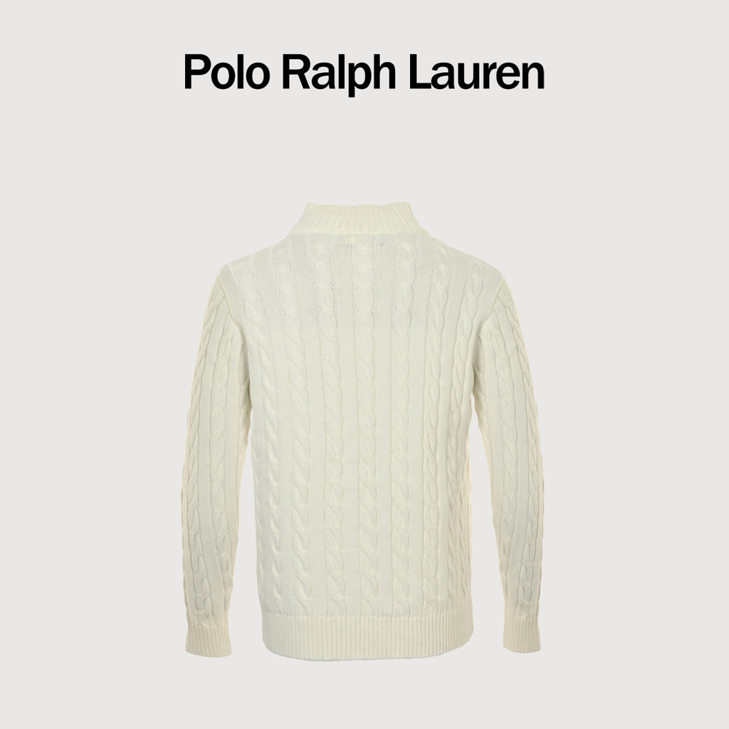 Ralph Lauren Pony-Logo Cable-Knit Half-Zip Sweater | Ivory