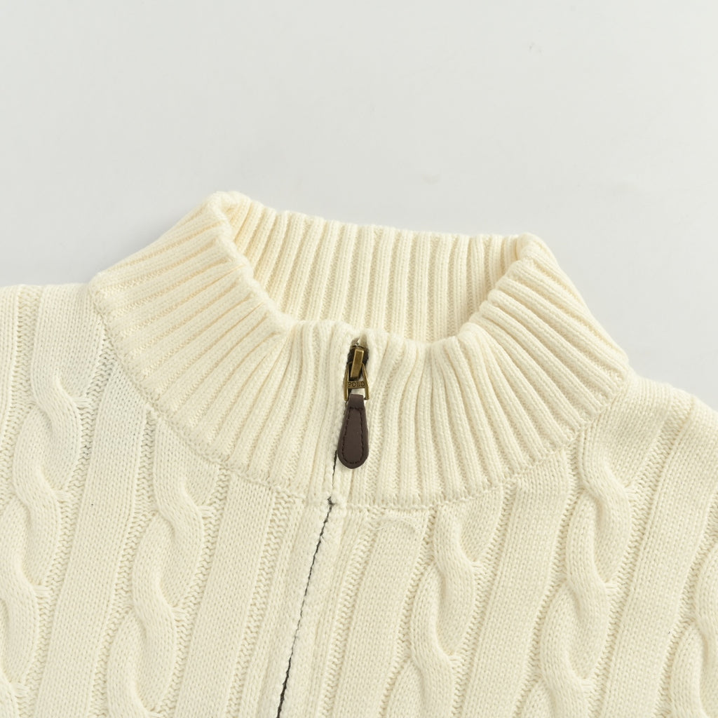 Ralph Lauren Pony-Logo Cable-Knit Half-Zip Sweater | Ivory