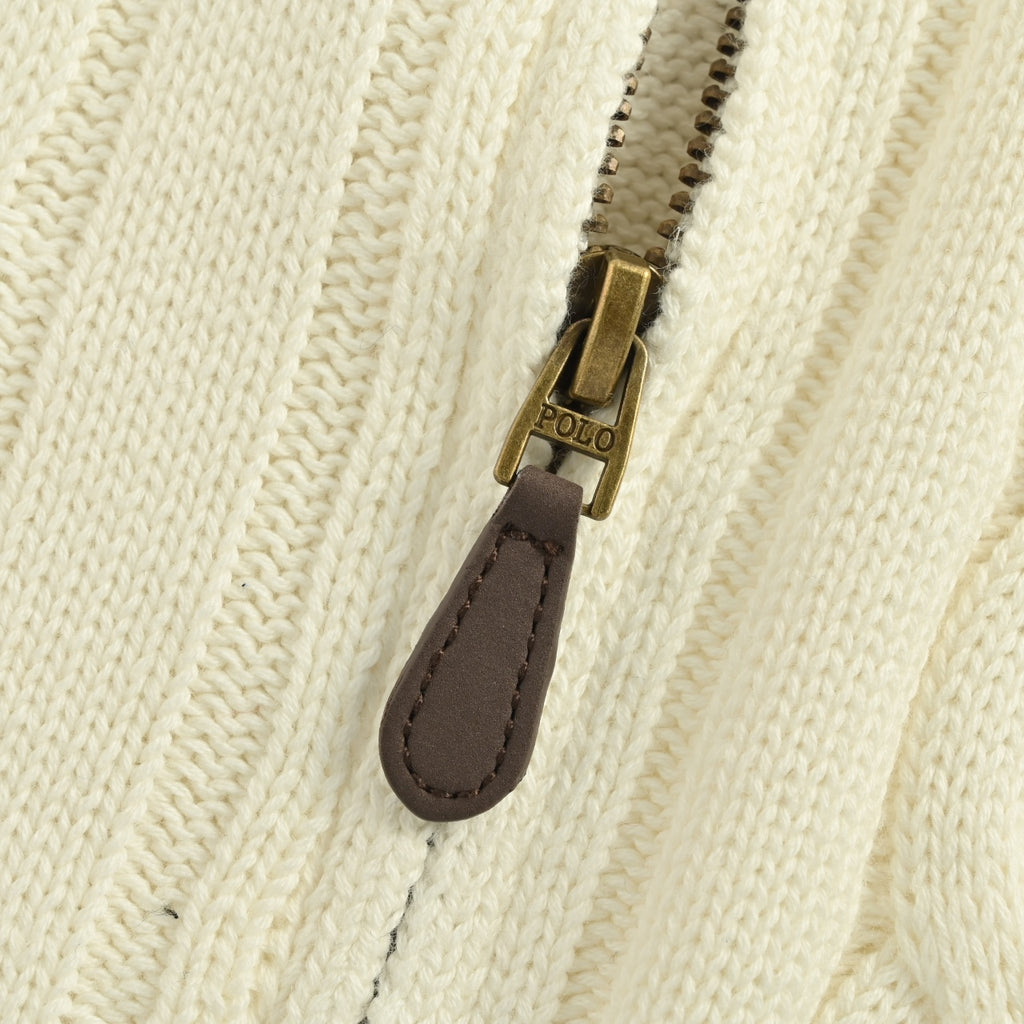 Ralph Lauren Pony-Logo Cable-Knit Half-Zip Sweater | Ivory