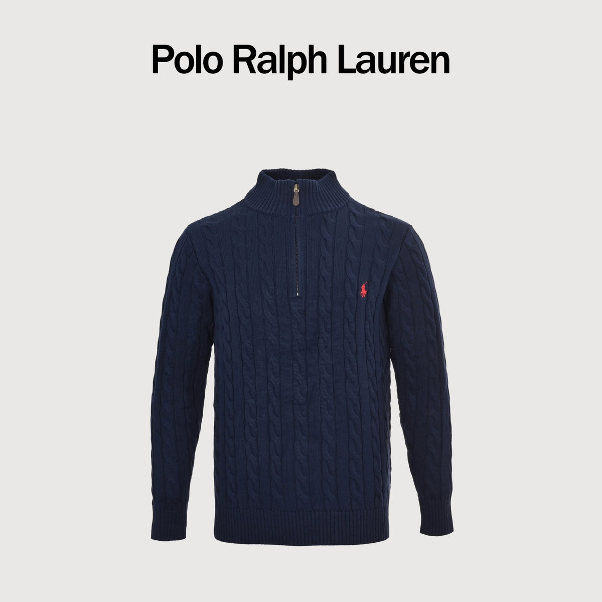 Ralph Lauren Pony-Logo Cable-Knit Half-Zip Sweater | Dark Navy