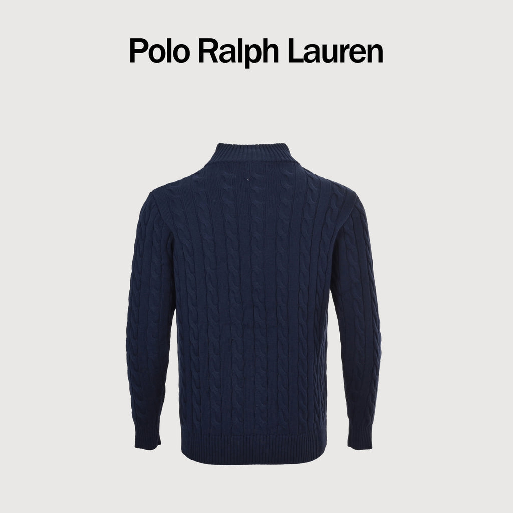 Ralph Lauren Pony-Logo Cable-Knit Half-Zip Sweater | Dark Navy