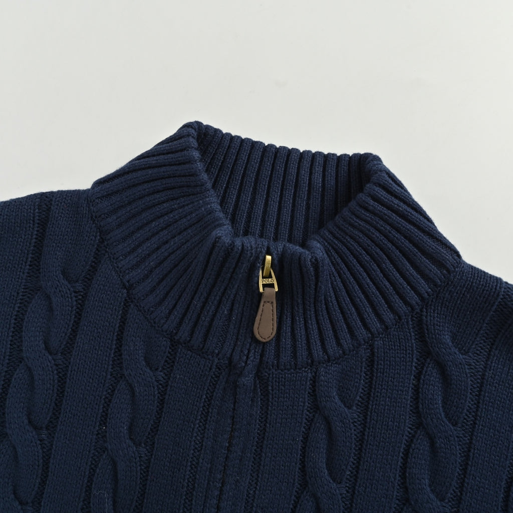 Ralph Lauren Pony-Logo Cable-Knit Half-Zip Sweater | Dark Navy