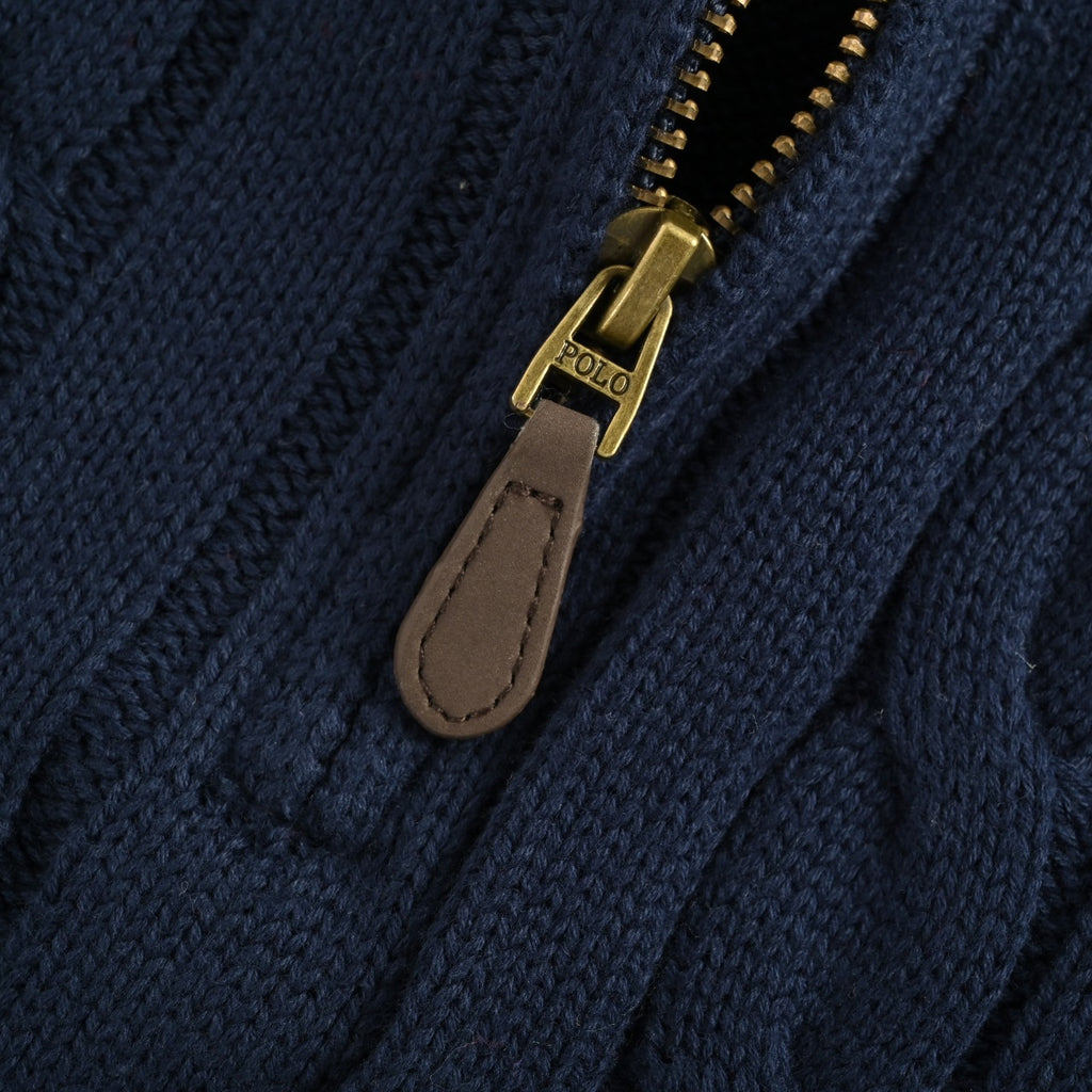 Ralph Lauren Pony-Logo Cable-Knit Half-Zip Sweater | Dark Navy