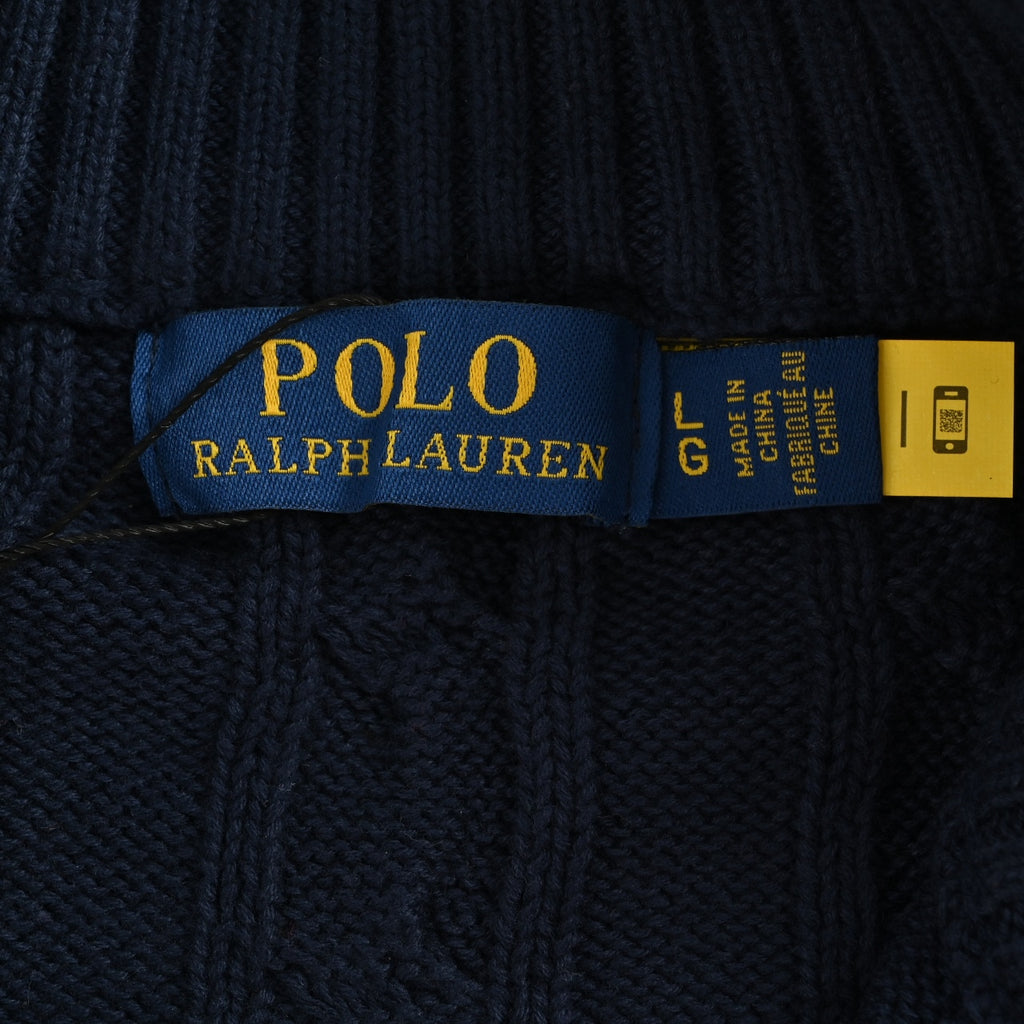 Ralph Lauren Pony-Logo Cable-Knit Half-Zip Sweater | Dark Navy