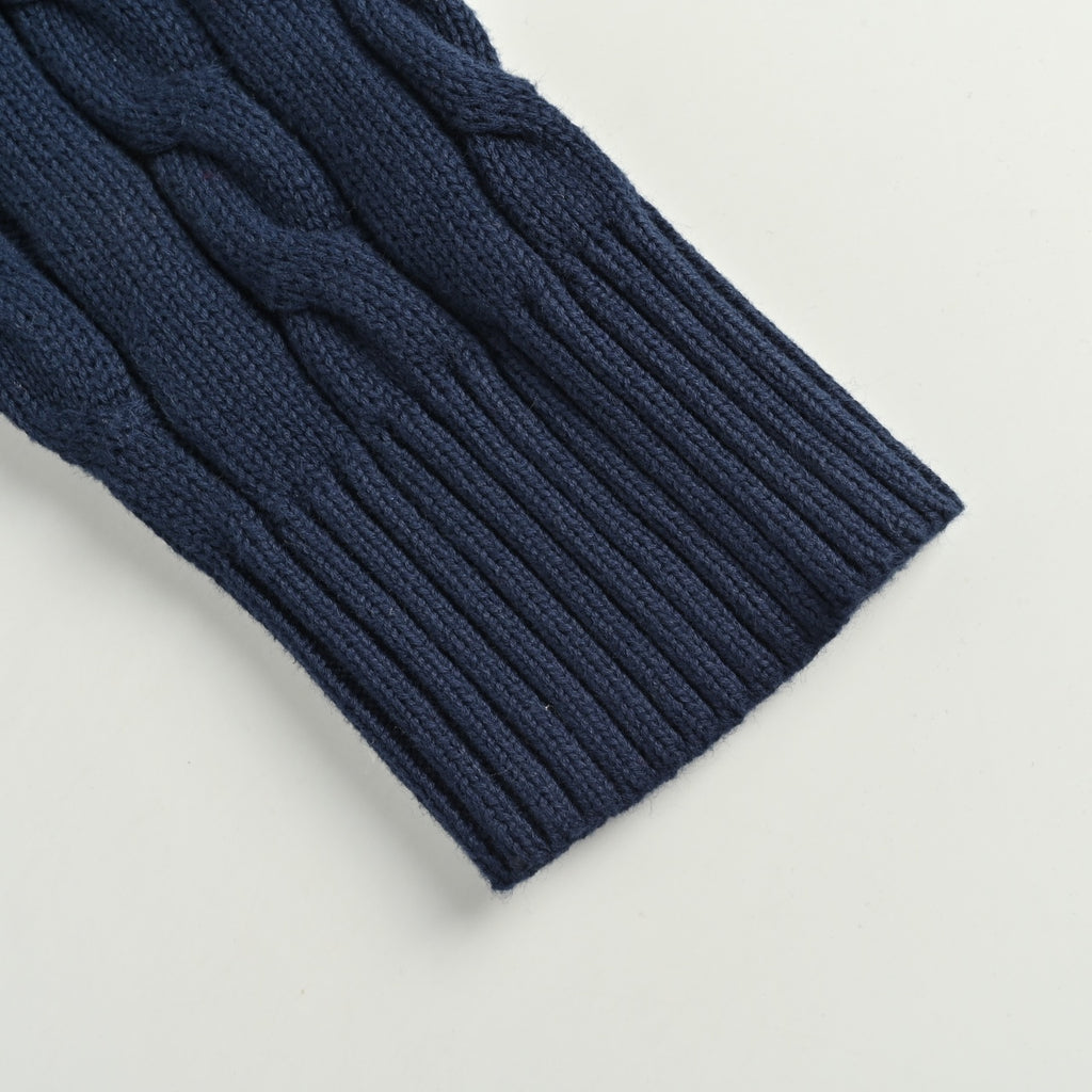 Ralph Lauren Pony-Logo Cable-Knit Half-Zip Sweater | Dark Navy
