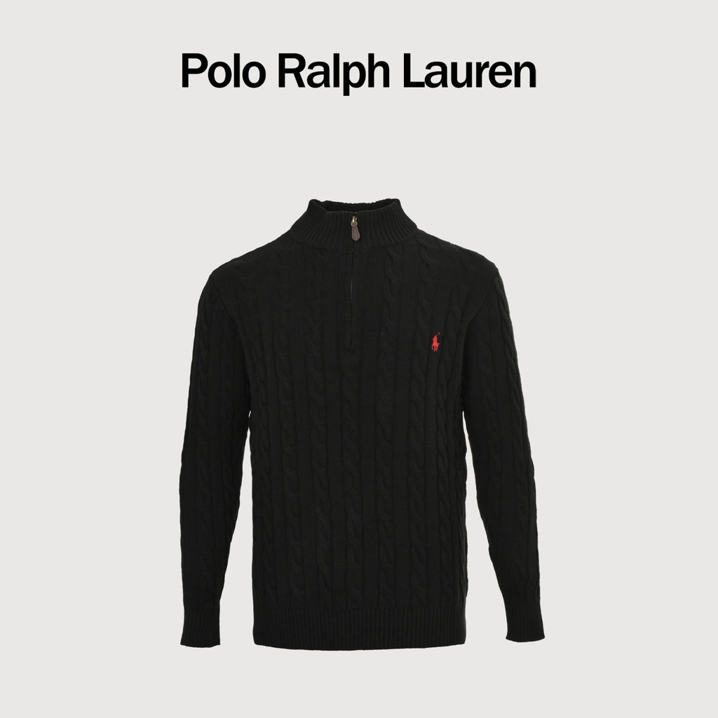Ralph Lauren Pony-Logo Cable-Knit Half-Zip Sweater | Black