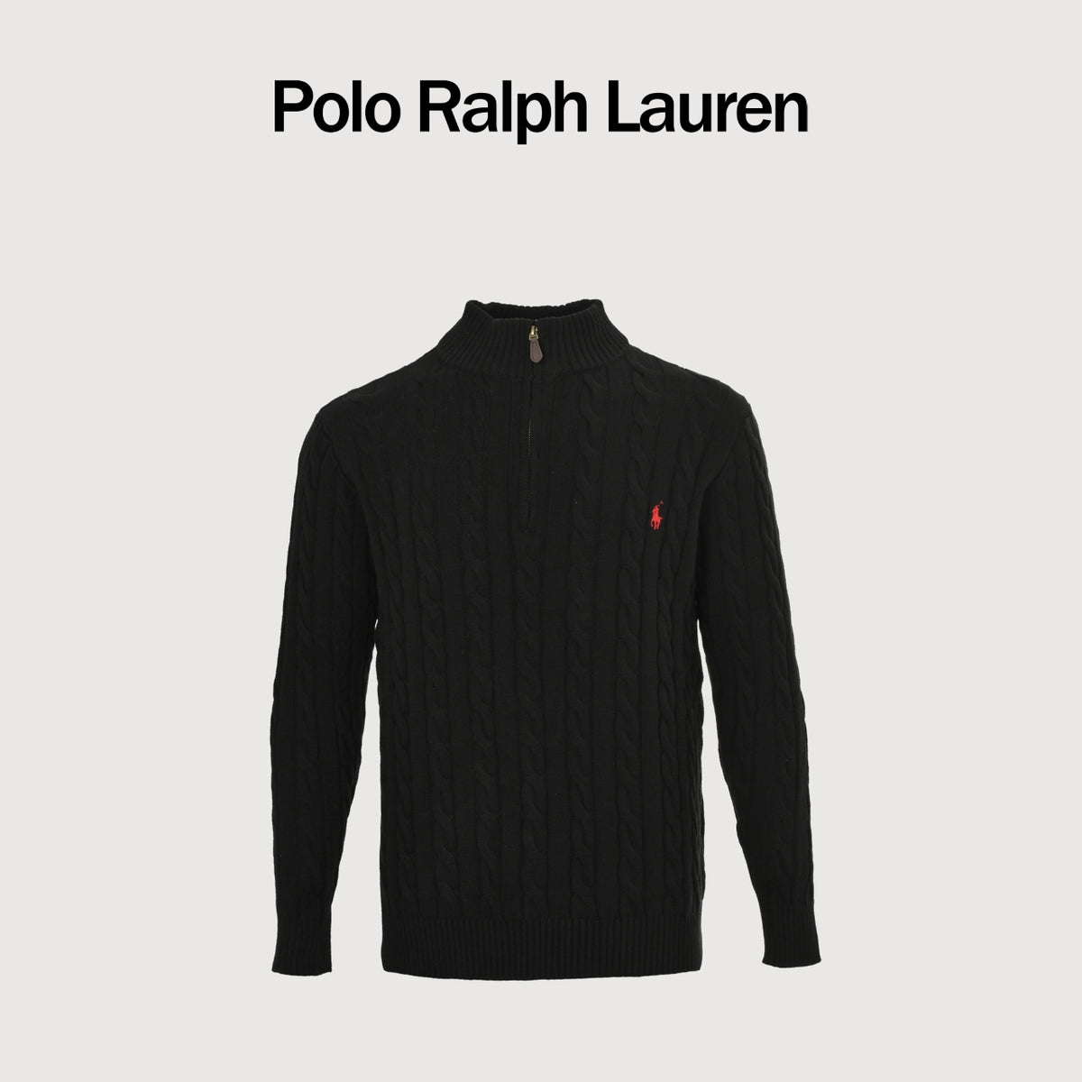 Ralph Lauren Pony-Logo Cable-Knit Half-Zip Sweater | Black