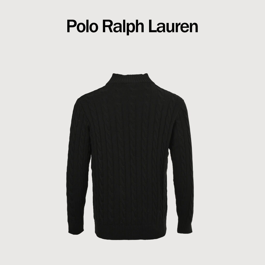 Ralph Lauren Pony-Logo Cable-Knit Half-Zip Sweater | Black