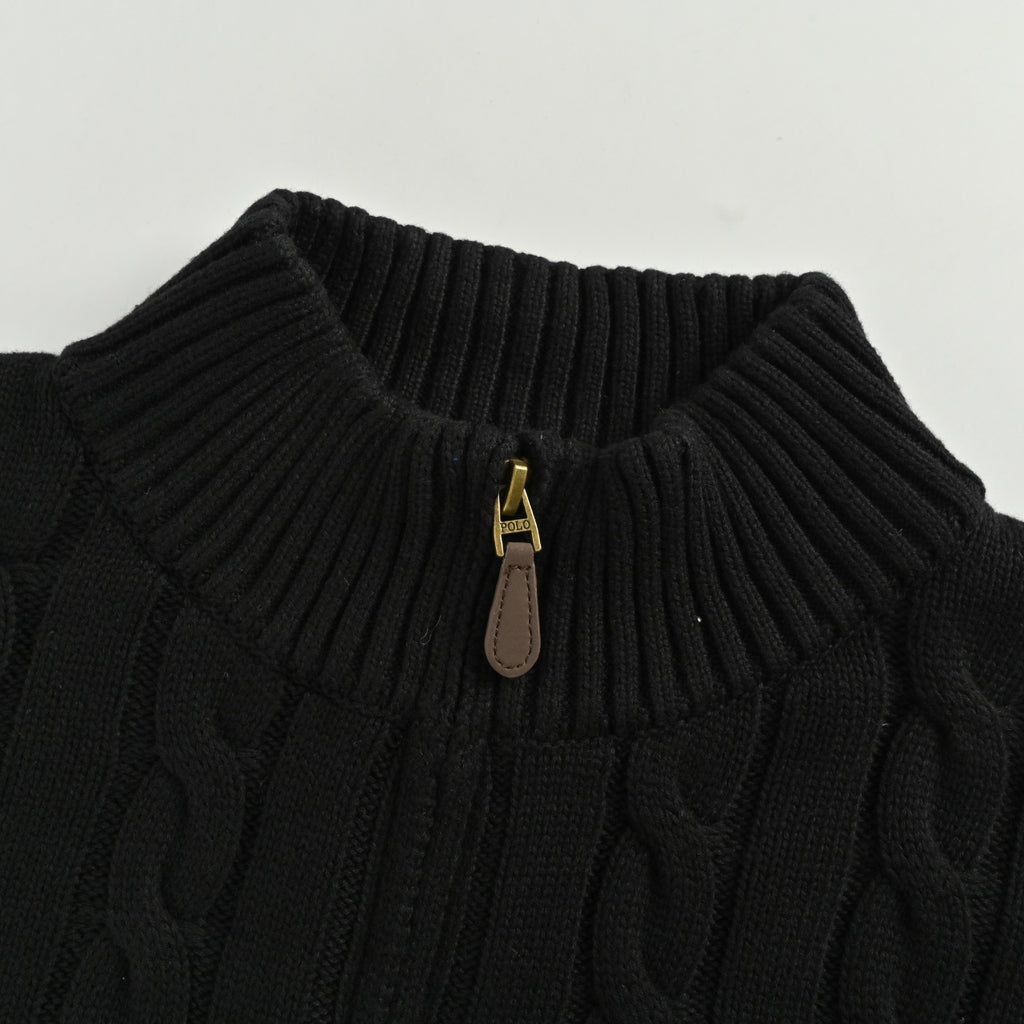Ralph Lauren Pony-Logo Cable-Knit Half-Zip Sweater | Black