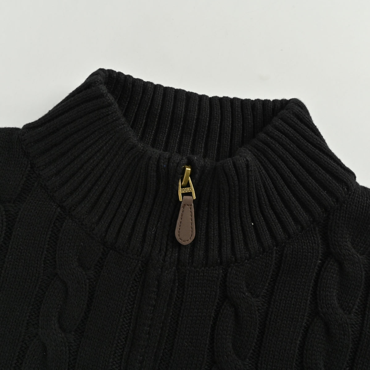 Ralph Lauren Pony-Logo Cable-Knit Half-Zip Sweater | Black
