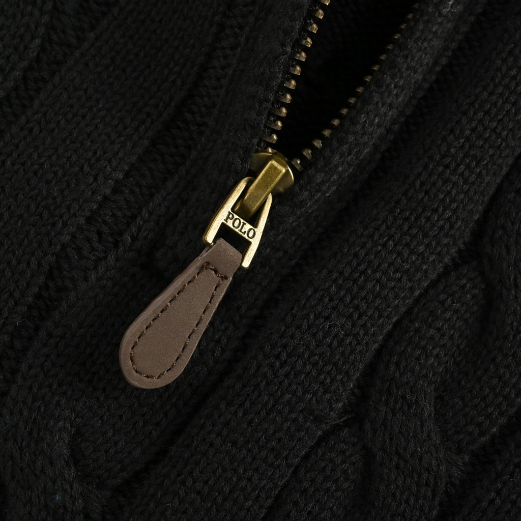 Ralph Lauren Pony-Logo Cable-Knit Half-Zip Sweater | Black