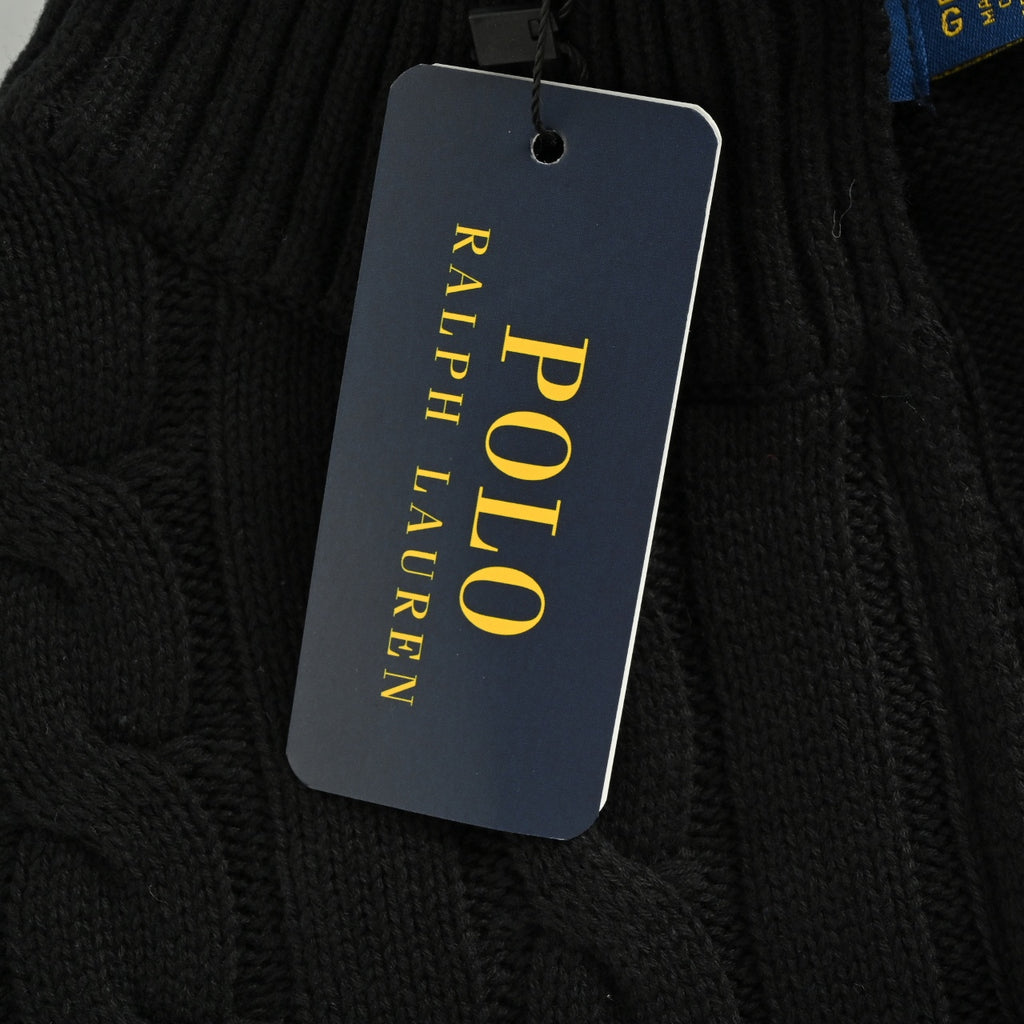 Ralph Lauren Pony-Logo Cable-Knit Half-Zip Sweater | Black