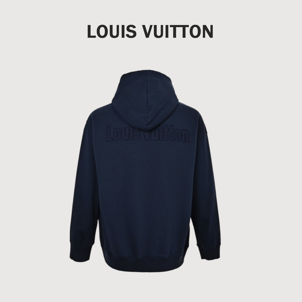 Louis Vuitton Letter-Logo Embroidered Distressed Hoodie | Dark Navy