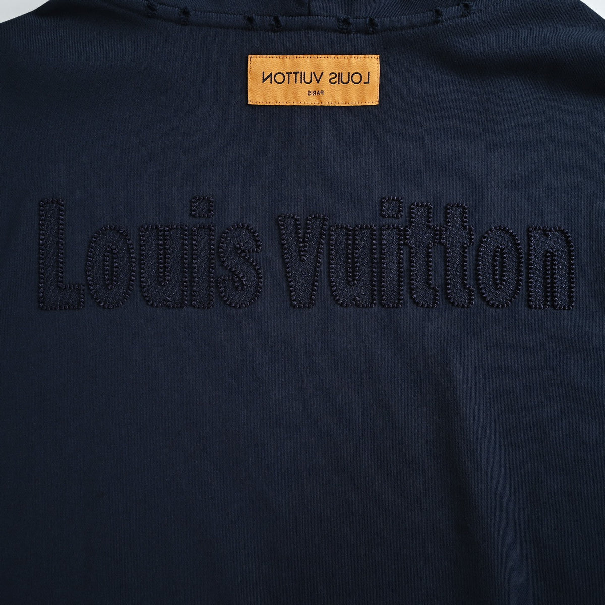 Louis Vuitton Letter-Logo Embroidered Distressed Hoodie | Dark Navy