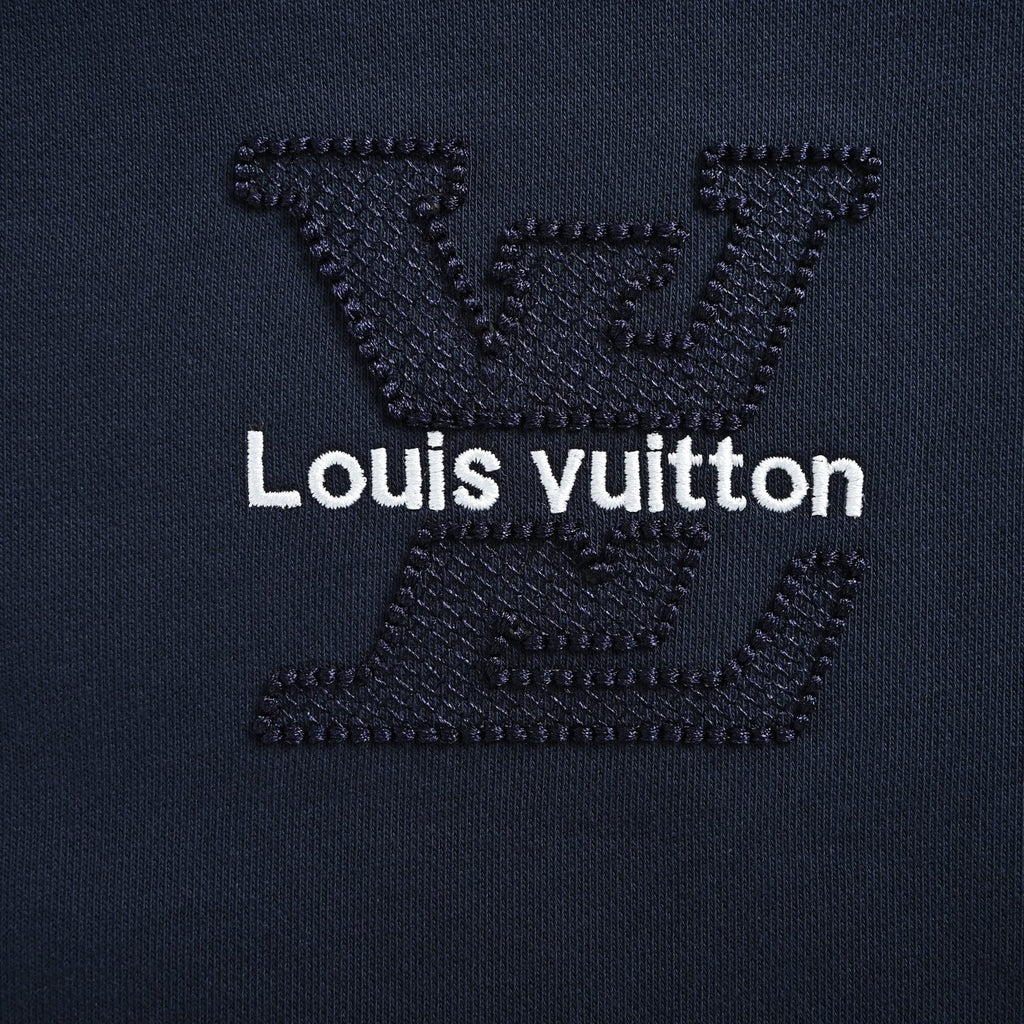 Louis Vuitton Letter-Logo Embroidered Distressed Hoodie | Dark Navy