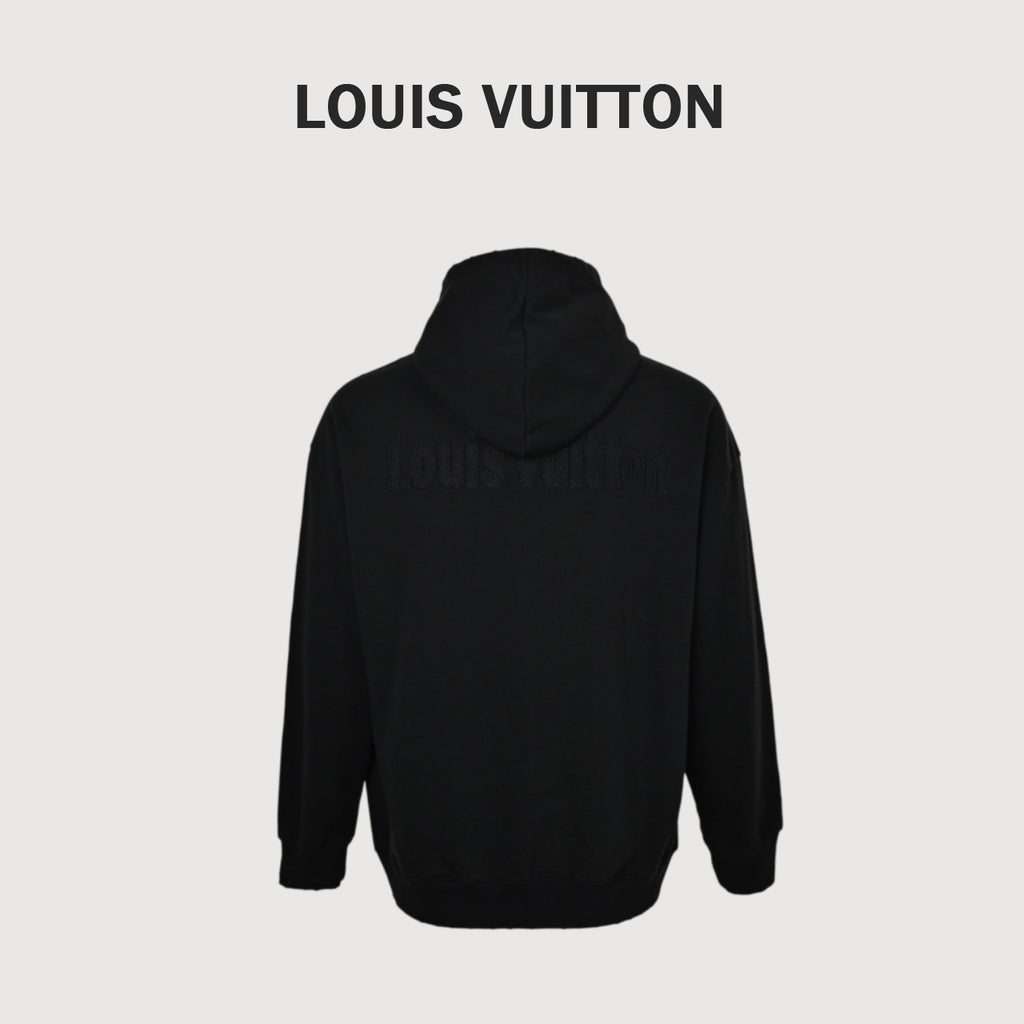 Louis Vuitton Letter-Logo Embroidered Distressed Hoodie | Black