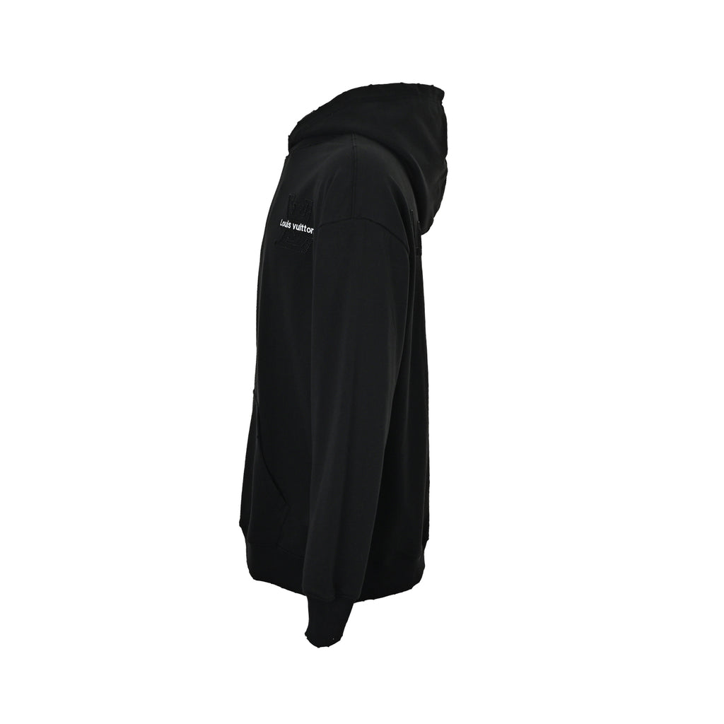 Louis Vuitton Letter-Logo Embroidered Distressed Hoodie | Black