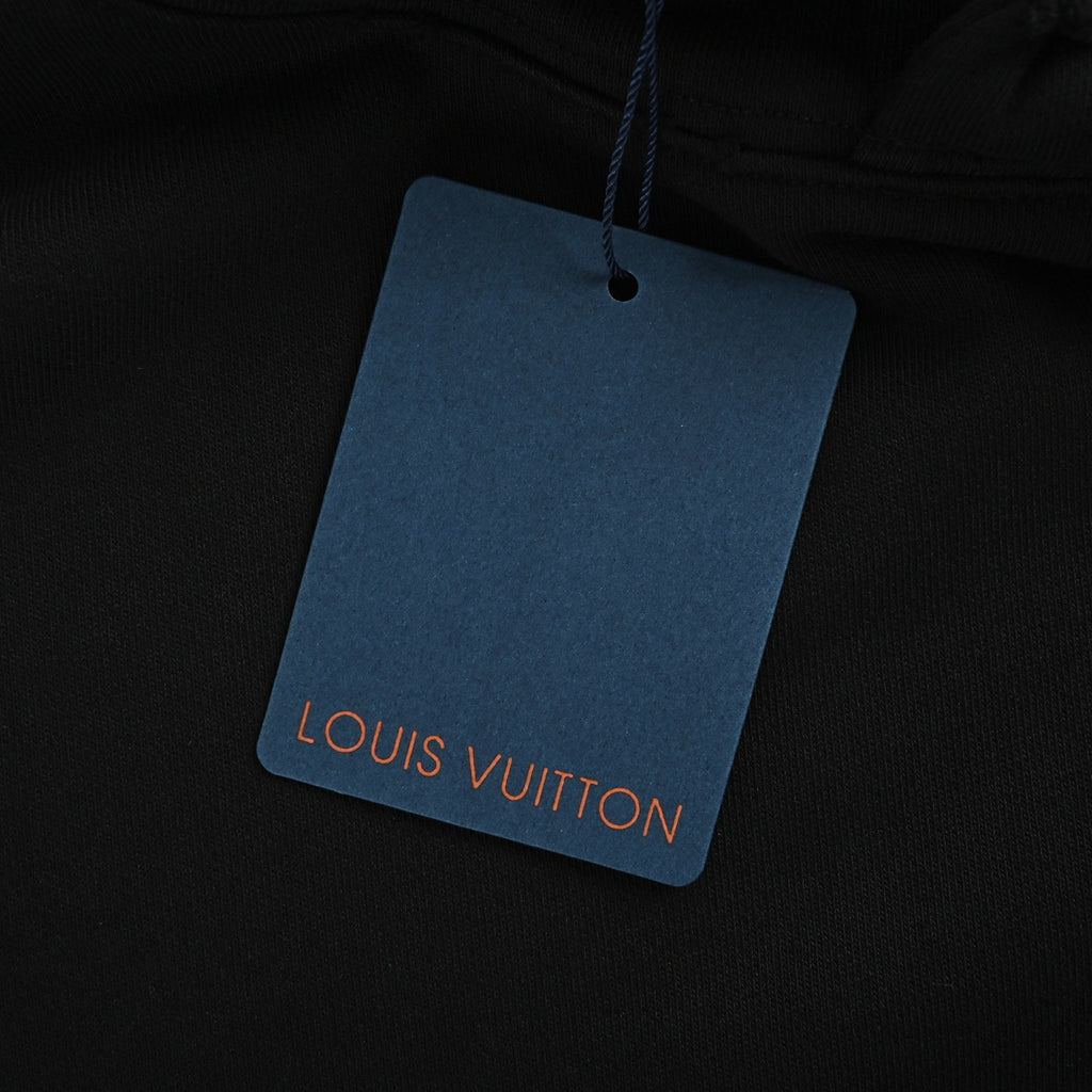 Louis Vuitton Letter-Logo Embroidered Distressed Hoodie | Black