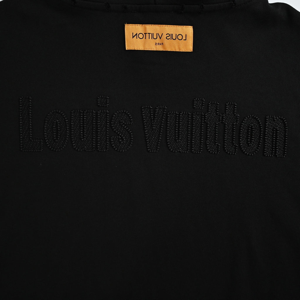 Louis Vuitton Letter-Logo Embroidered Distressed Hoodie | Black