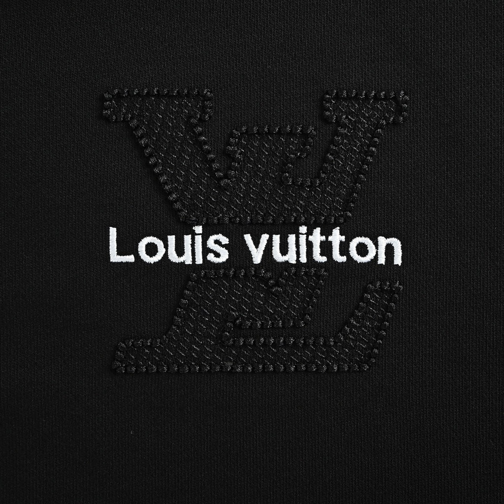 Louis Vuitton Letter-Logo Embroidered Distressed Hoodie | Black