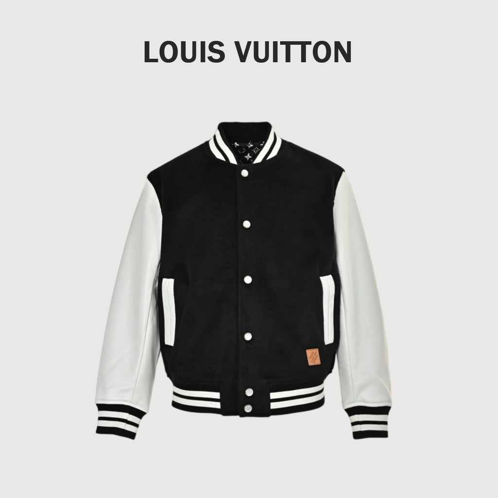 Louis Vuitton Back-Lettering Monogram-Lined Varsity Jacket | Black & White