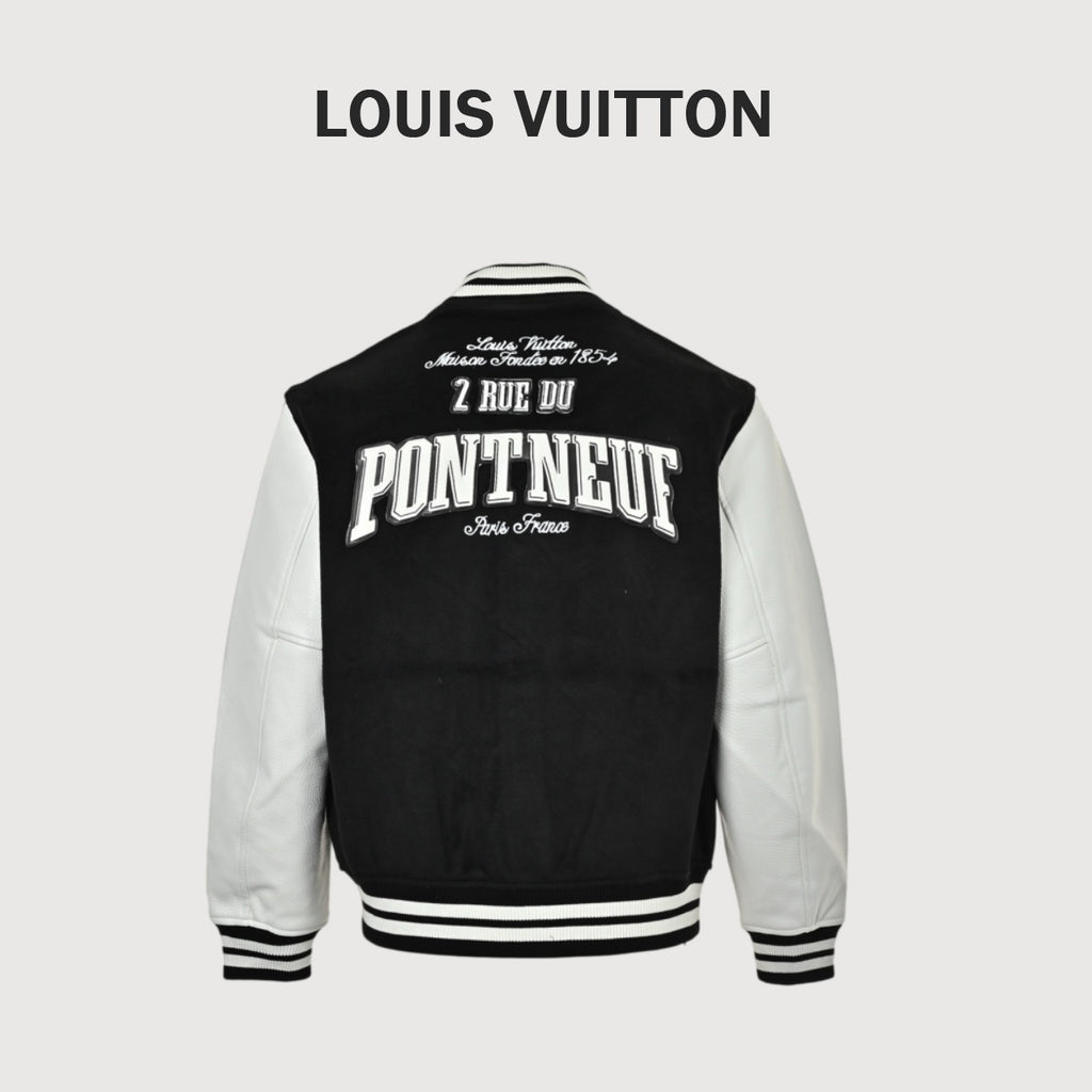 Louis Vuitton Back-Lettering Monogram-Lined Varsity Jacket | Black & White