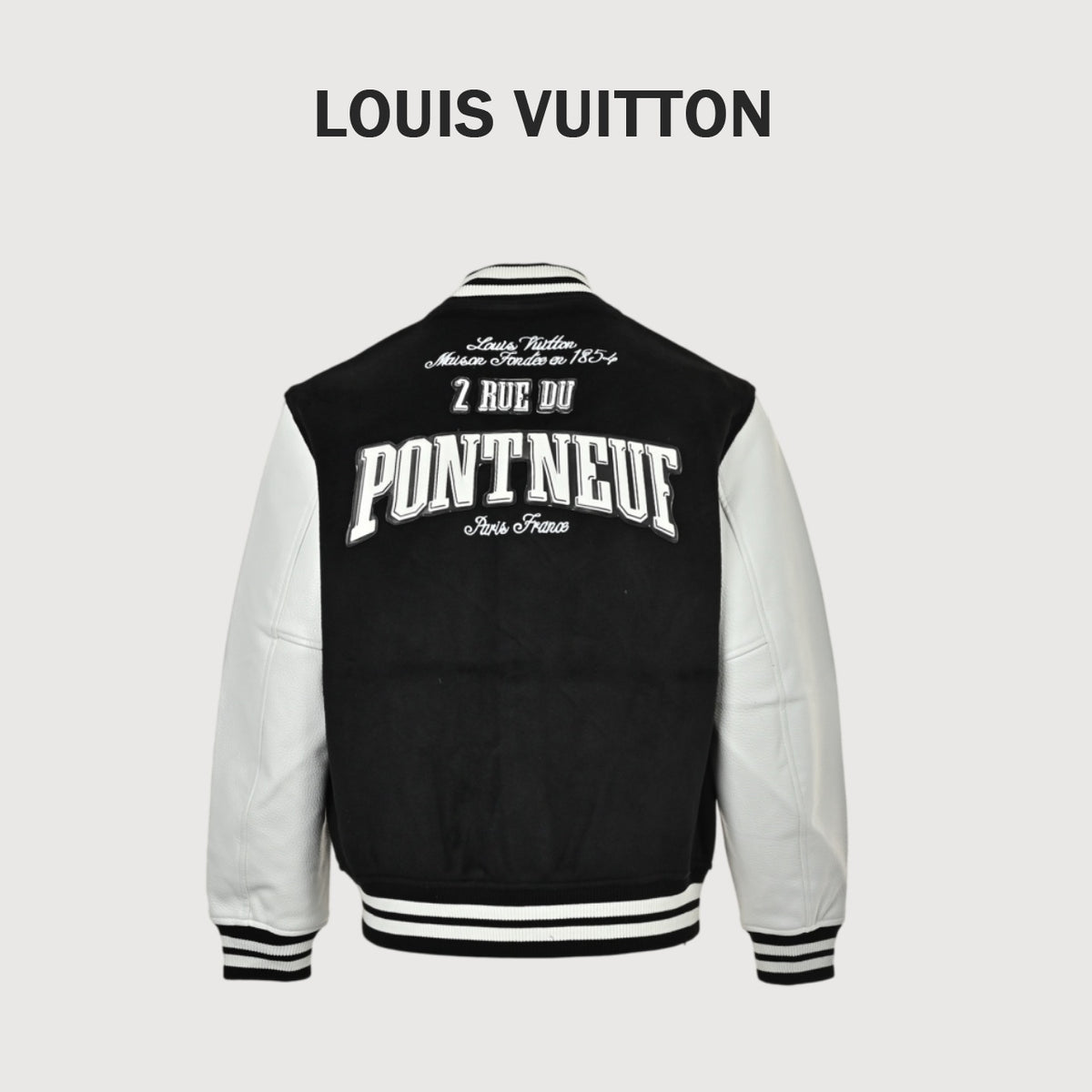 Louis Vuitton Back-Lettering Monogram-Lined Varsity Jacket | Black & White