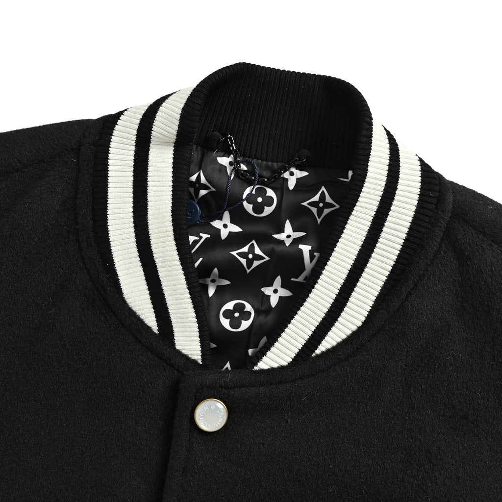 Louis Vuitton Back-Lettering Monogram-Lined Varsity Jacket | Black & White