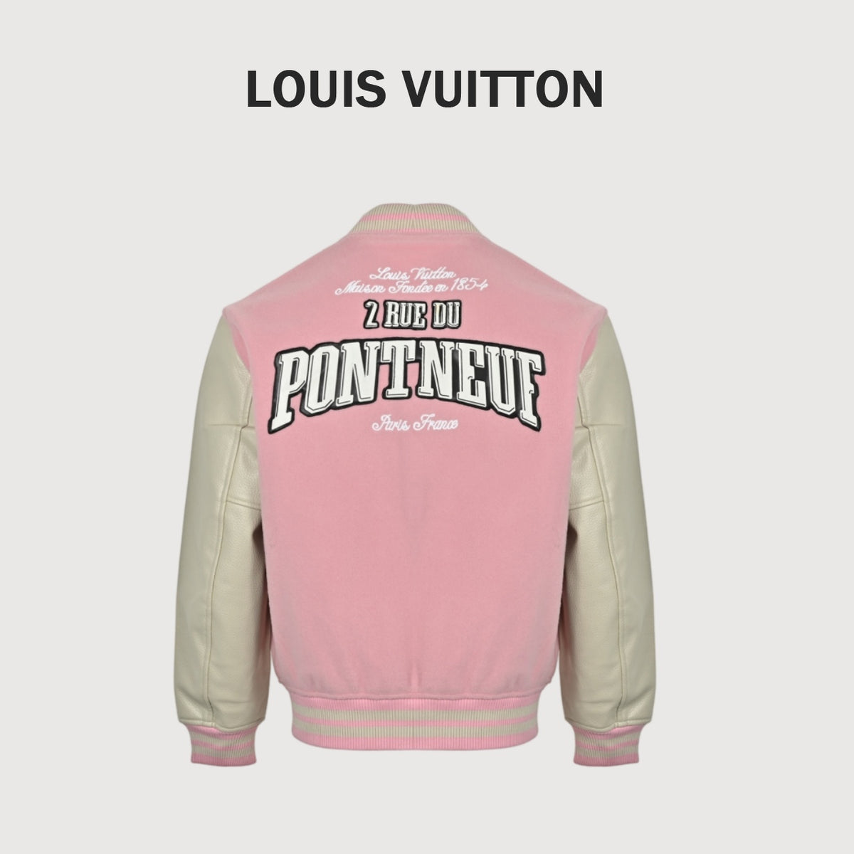 Louis Vuitton Back-Lettering Monogram-Lined Varsity Jacket | Pink & Beige