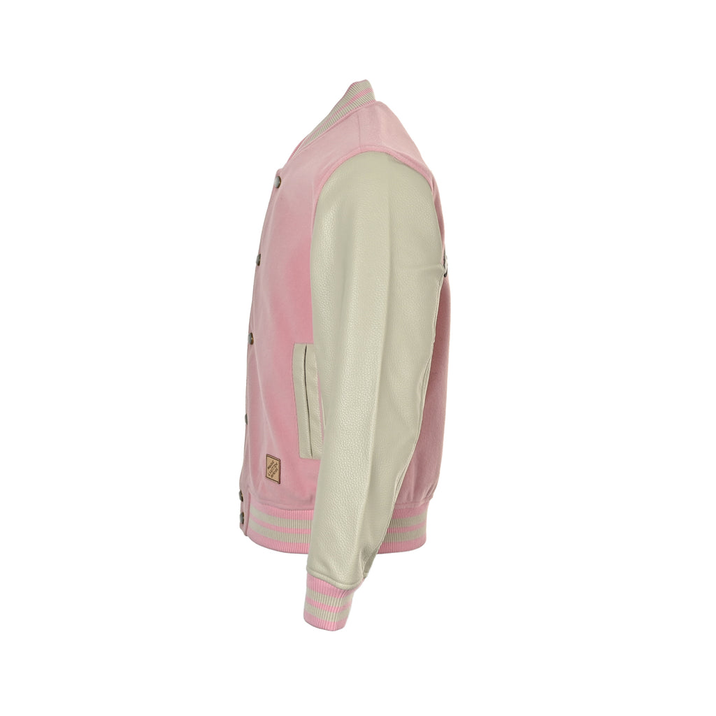 Louis Vuitton Back-Lettering Monogram-Lined Varsity Jacket | Pink & Beige