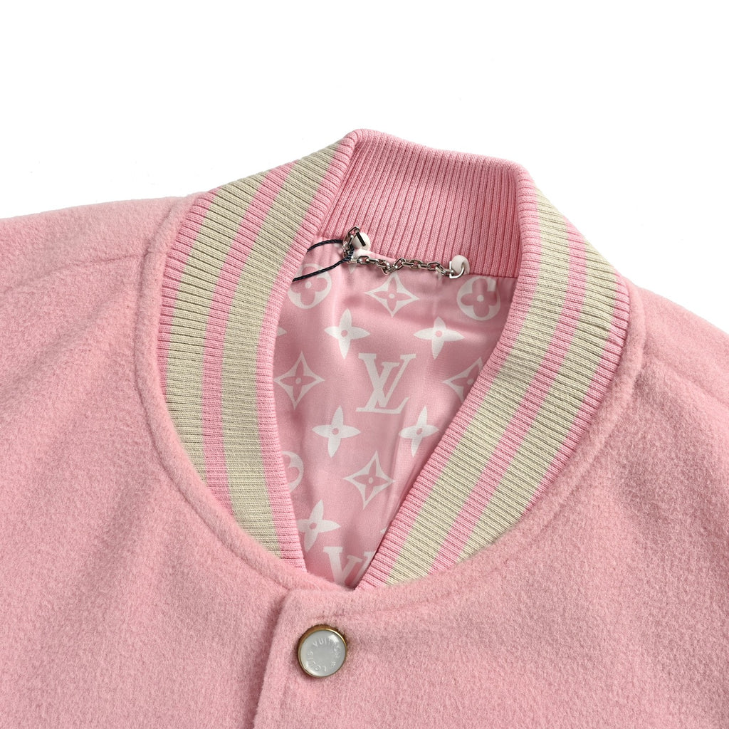 Louis Vuitton Back-Lettering Monogram-Lined Varsity Jacket | Pink & Beige