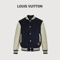 Louis Vuitton Back-Lettering Monogram-Lined Varsity Jacket | Dark Navy & Beige