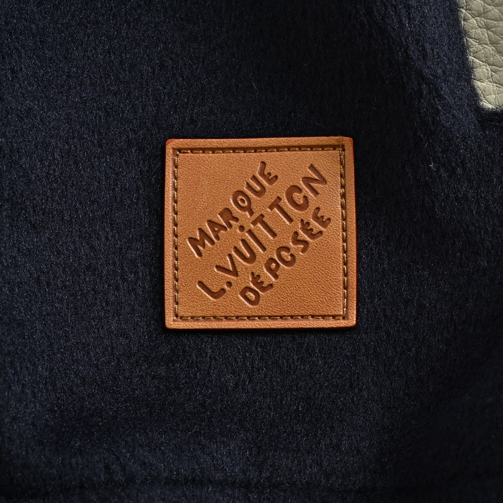 Louis Vuitton Back-Lettering Monogram-Lined Varsity Jacket | Dark Navy & Beige