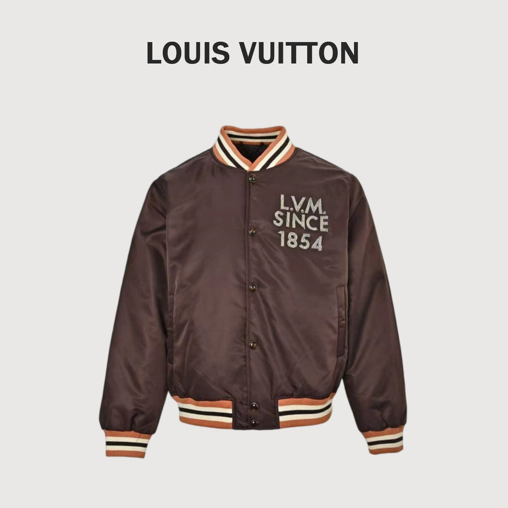 Louis Vuitton Beaded-Letter Padded Varsity Jacket | Brown