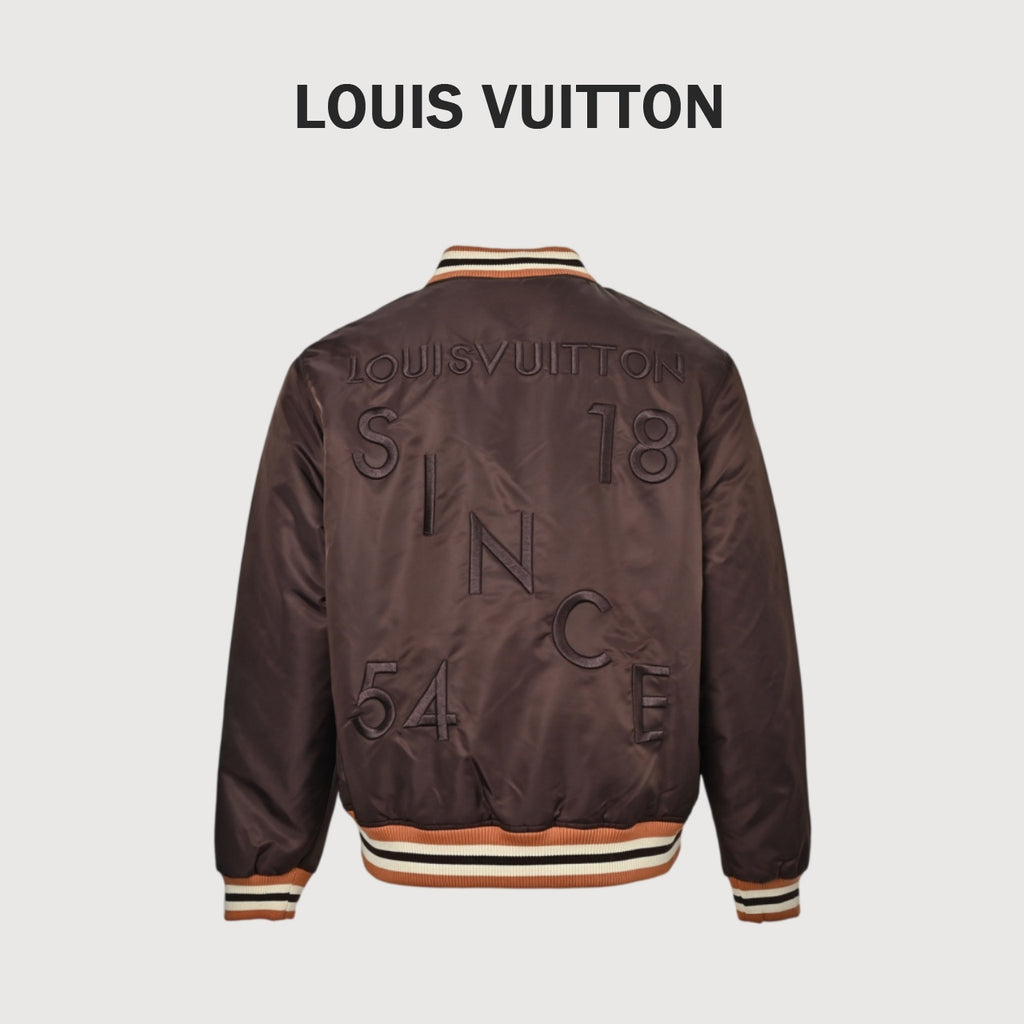 Louis Vuitton Beaded-Letter Padded Varsity Jacket | Brown