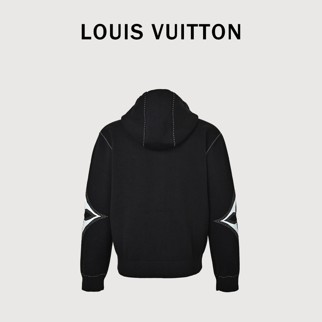 Louis Vuitton LV Intarsia-Jacquard Logo Cotton-Blend Zip-Up Hooded Jacket | Black
