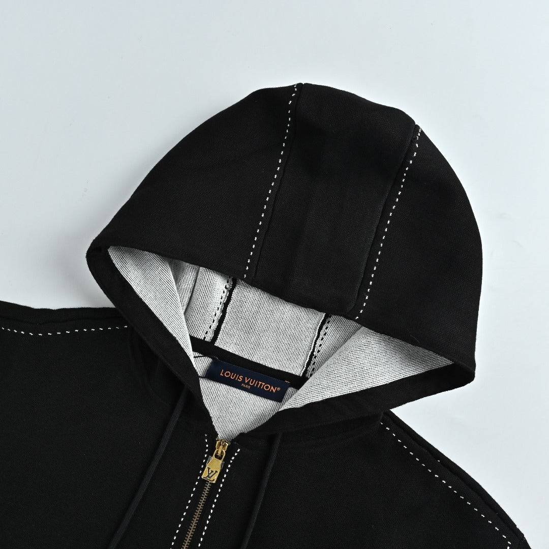 Louis Vuitton LV Intarsia-Jacquard Logo Cotton-Blend Zip-Up Hooded Jacket | Black