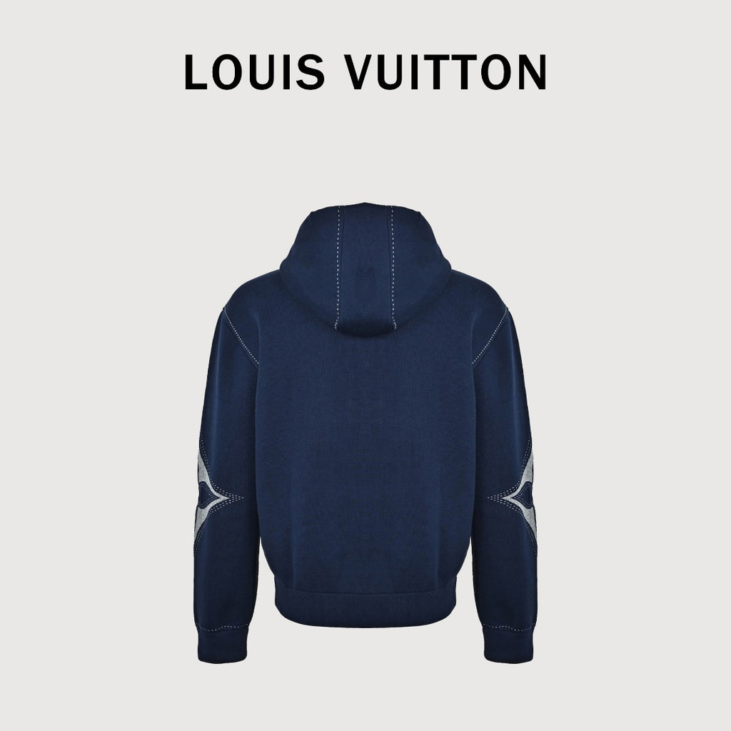 Louis Vuitton LV Intarsia-Jacquard Logo Cotton-Blend Zip-Up Hooded Jacket | Navy