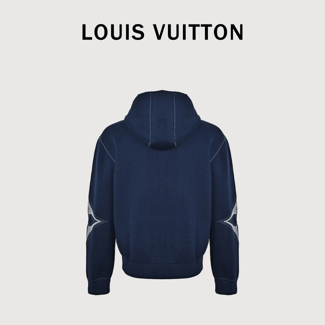 Louis Vuitton LV Intarsia-Jacquard Logo Cotton-Blend Zip-Up Hooded Jacket | Navy