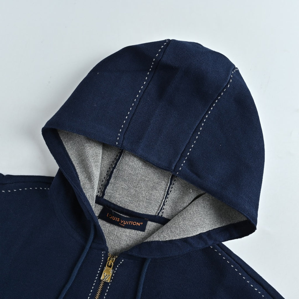 Louis Vuitton LV Intarsia-Jacquard Logo Cotton-Blend Zip-Up Hooded Jacket | Navy