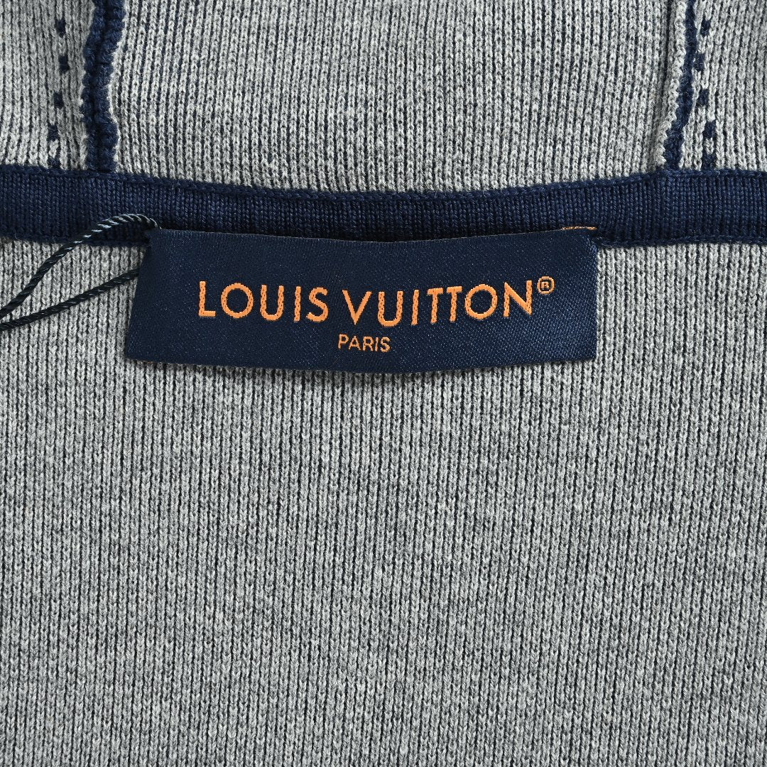 Louis Vuitton LV Intarsia-Jacquard Logo Cotton-Blend Zip-Up Hooded Jacket | Navy