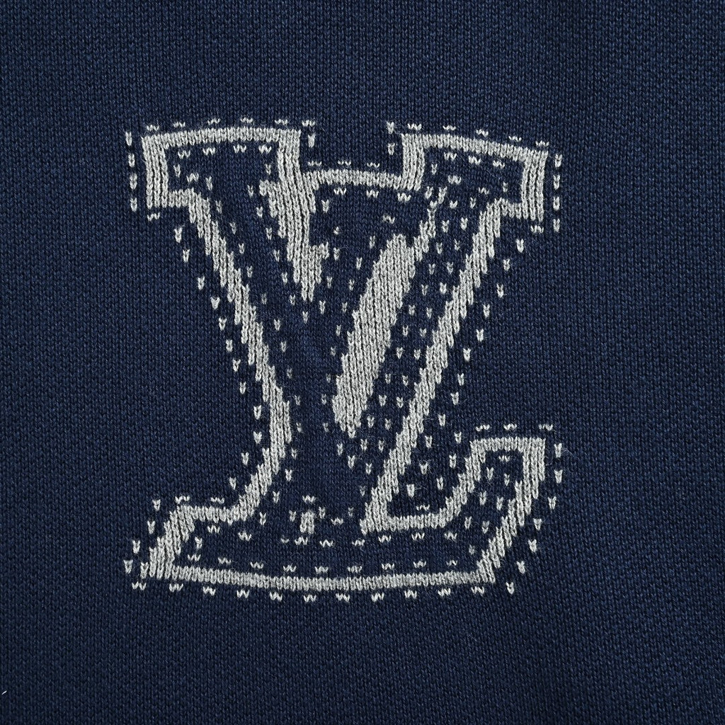 Louis Vuitton LV Intarsia-Jacquard Logo Cotton-Blend Zip-Up Hooded Jacket | Navy
