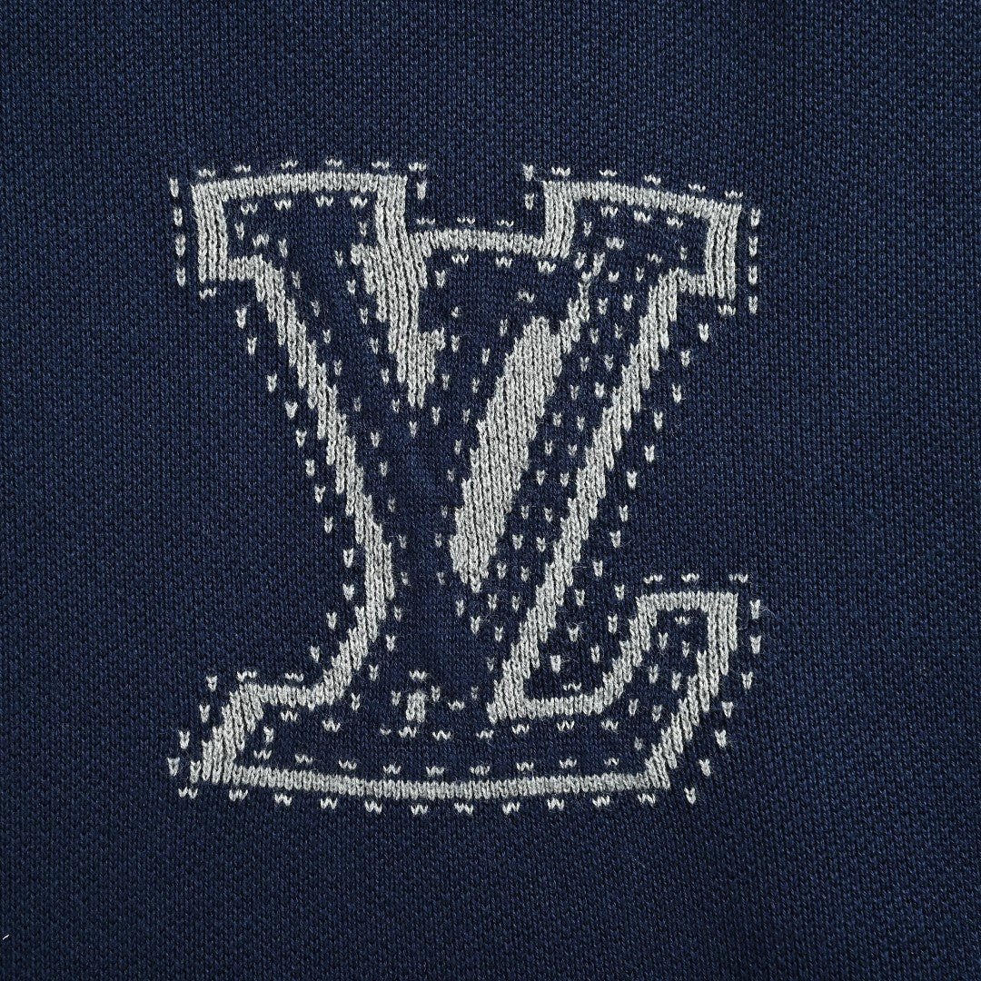 Louis Vuitton LV Intarsia-Jacquard Logo Cotton-Blend Zip-Up Hooded Jacket | Navy