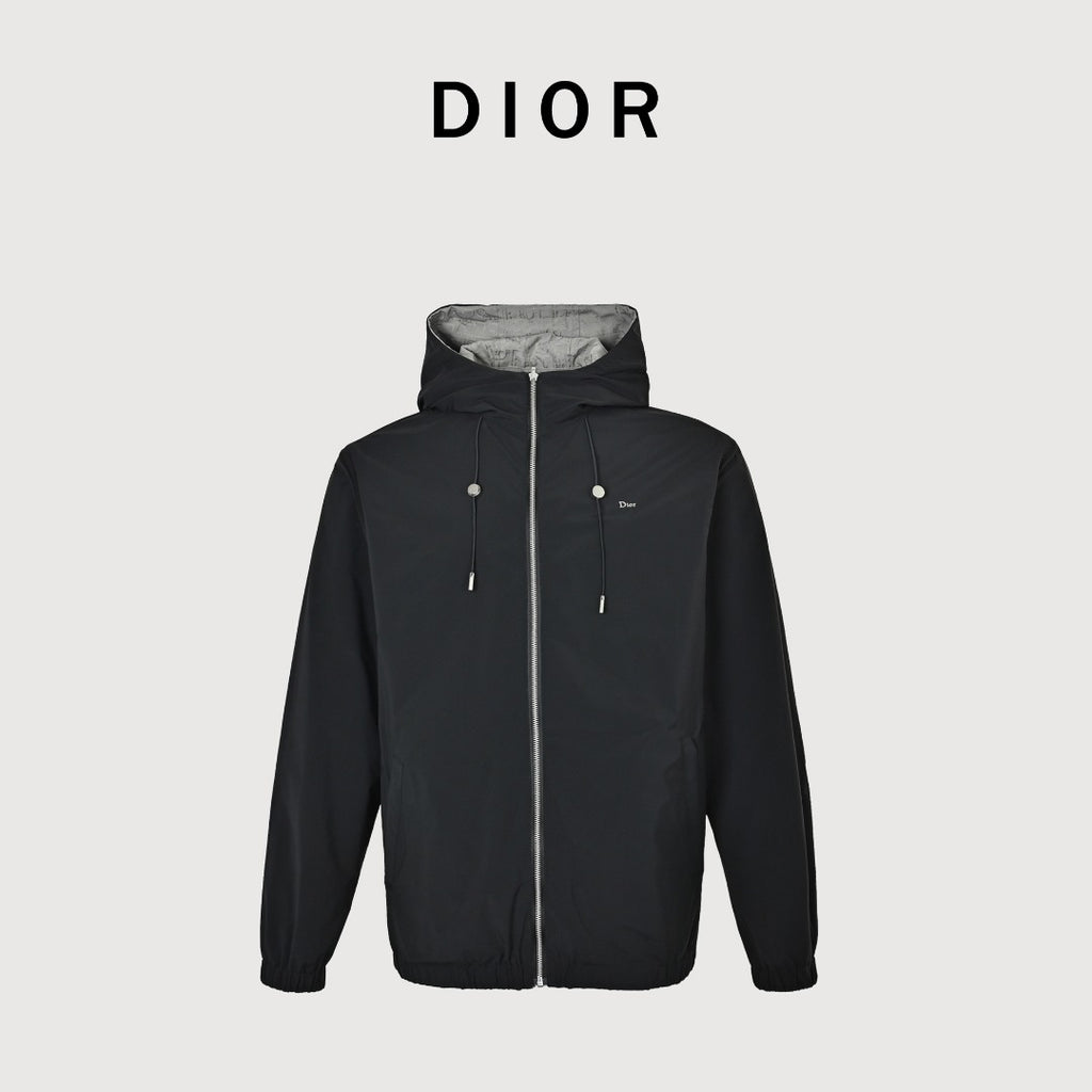 Dior Reversible Jacquard Zip-Up Hooded Jacket | Grey