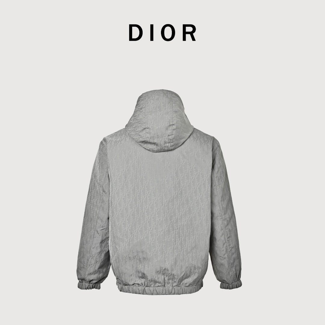 Dior Reversible Jacquard Zip-Up Hooded Jacket | Grey