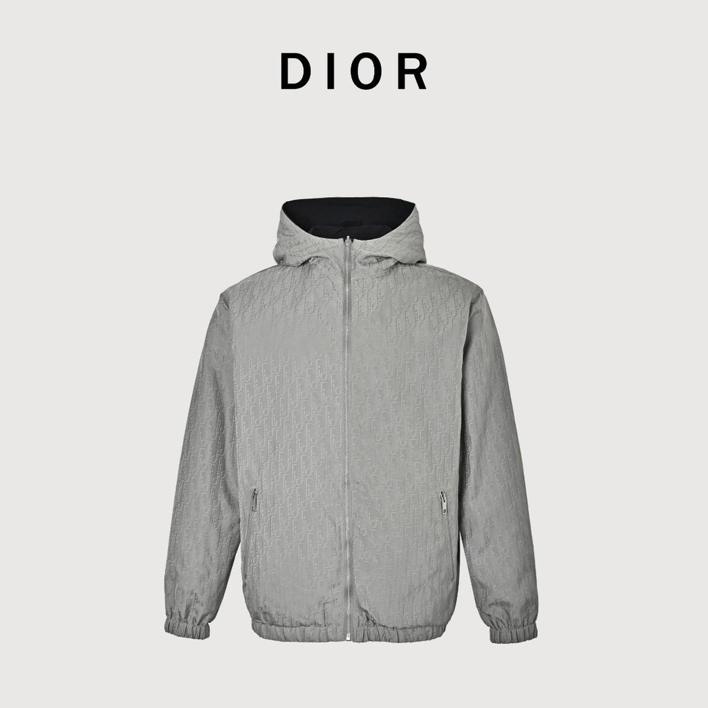 Dior Reversible Jacquard Zip-Up Hooded Jacket | Grey