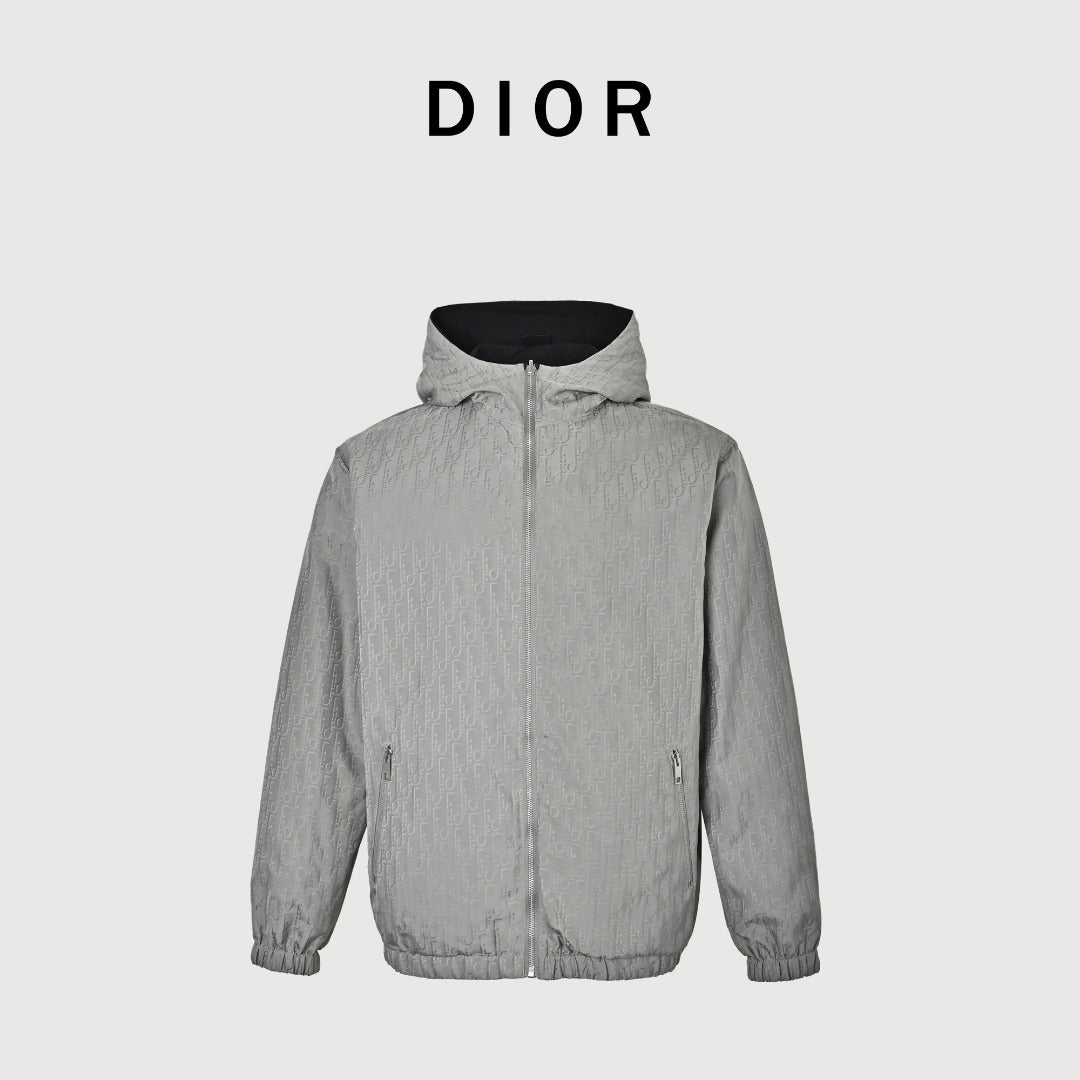 Dior Reversible Jacquard Zip-Up Hooded Jacket | Grey