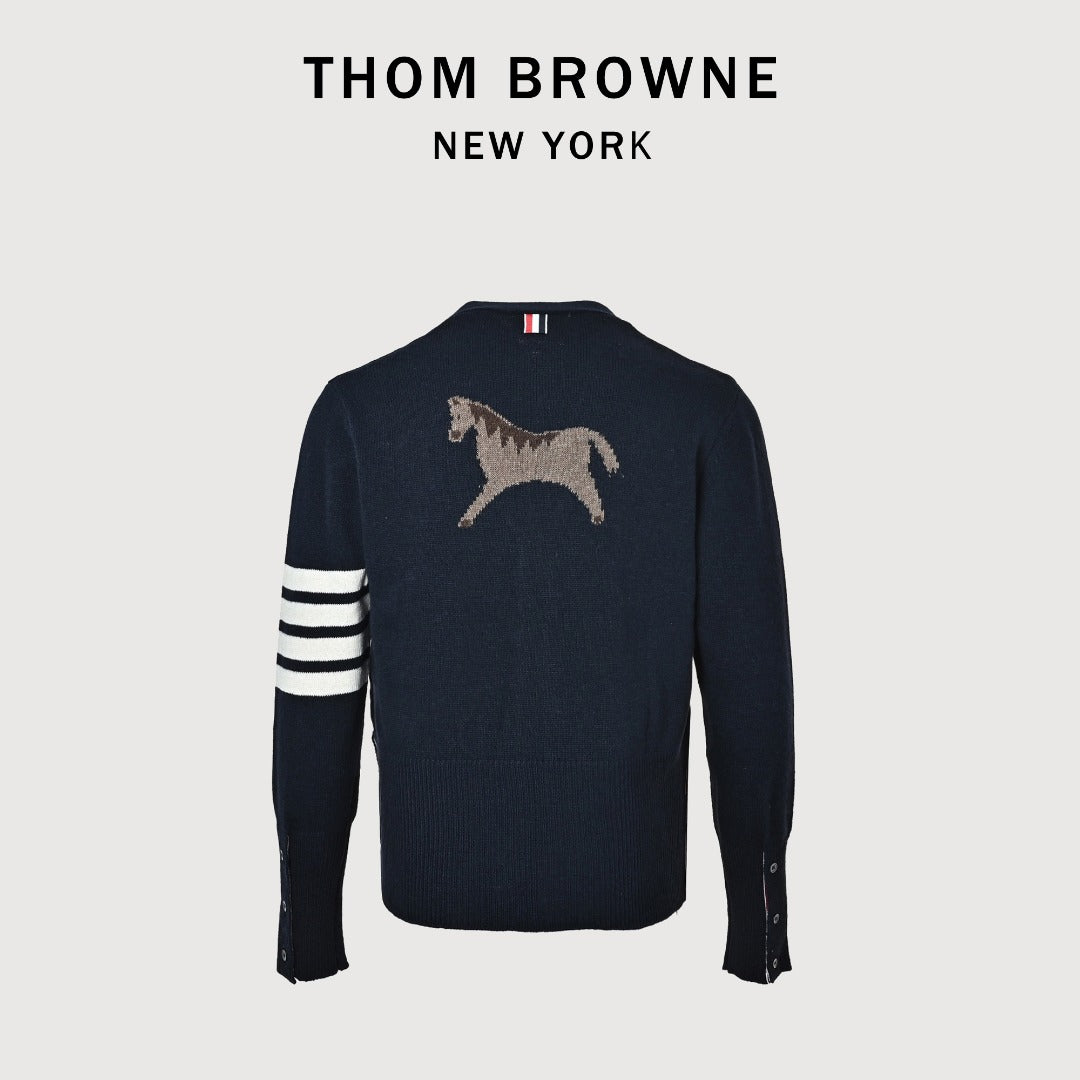 Thom Browne K36 Four-Bar Horse-Motif Cardigan | Dark Navy