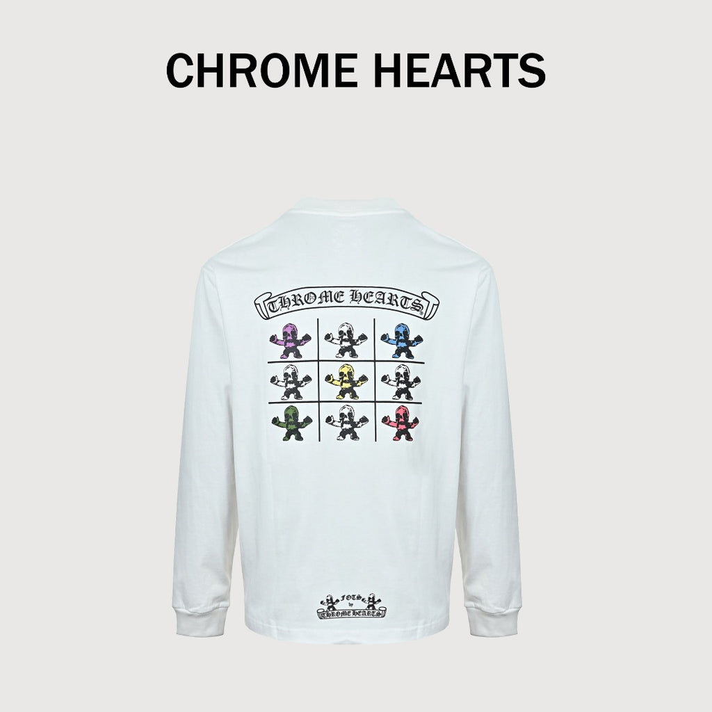 Chrome Hearts Nine-Panel Cartoon Skull-Print Long-Sleeve T-Shirt | White