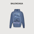 Balenciaga Washed Eiffel Tower Graphic Hoodie | Blue
